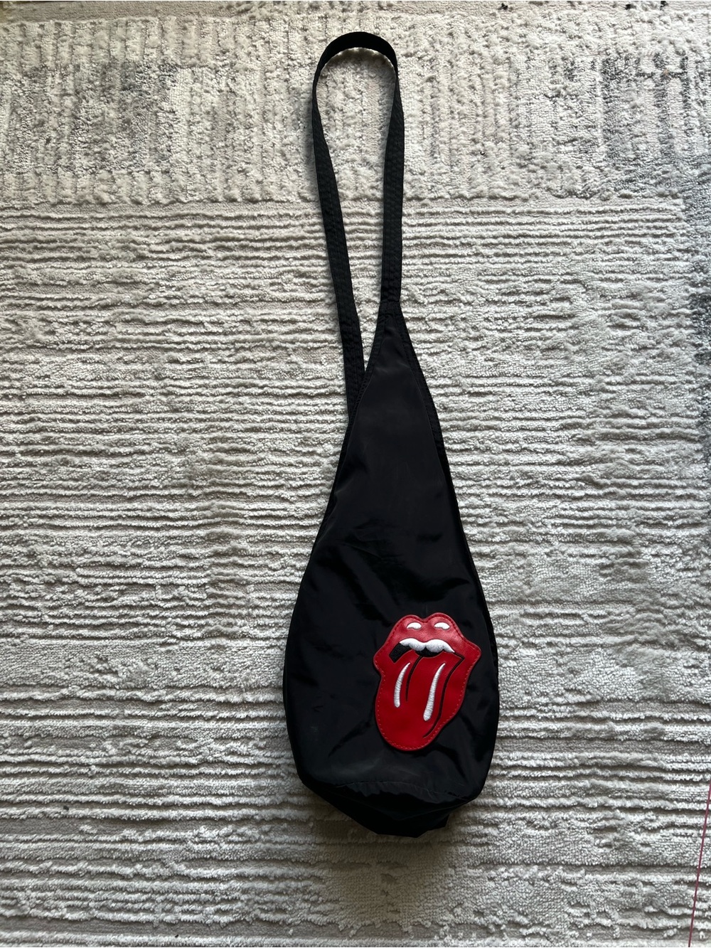 Hung on U Black Sling Bag with Rolling Stones Tongue Patch